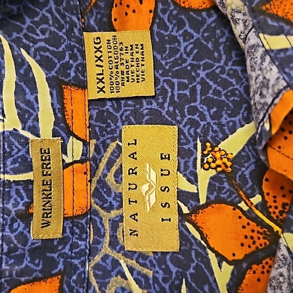 Natural Issue Tropical Print Short Sleeve Orange Blue Wrinkle-Free Shirt - Picture 3 of 4